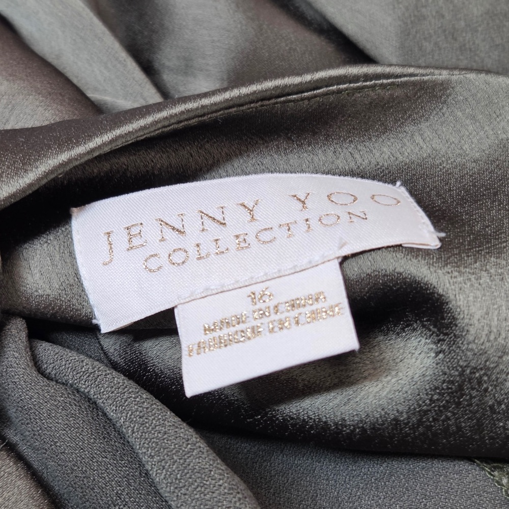 NWT JENNY YOO Gina Dress Luxe Satin In Olive Women’s Size 16 6417 - Picture 8 of 11